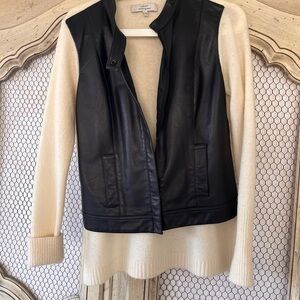 Robert Rodriguez black jacket leather off white wool sweater S perfect zip up